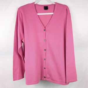 Vtg INC Silk Pink V Neck Button Cardigan Sweater 1X XL Coquette Preppy Dainty‎